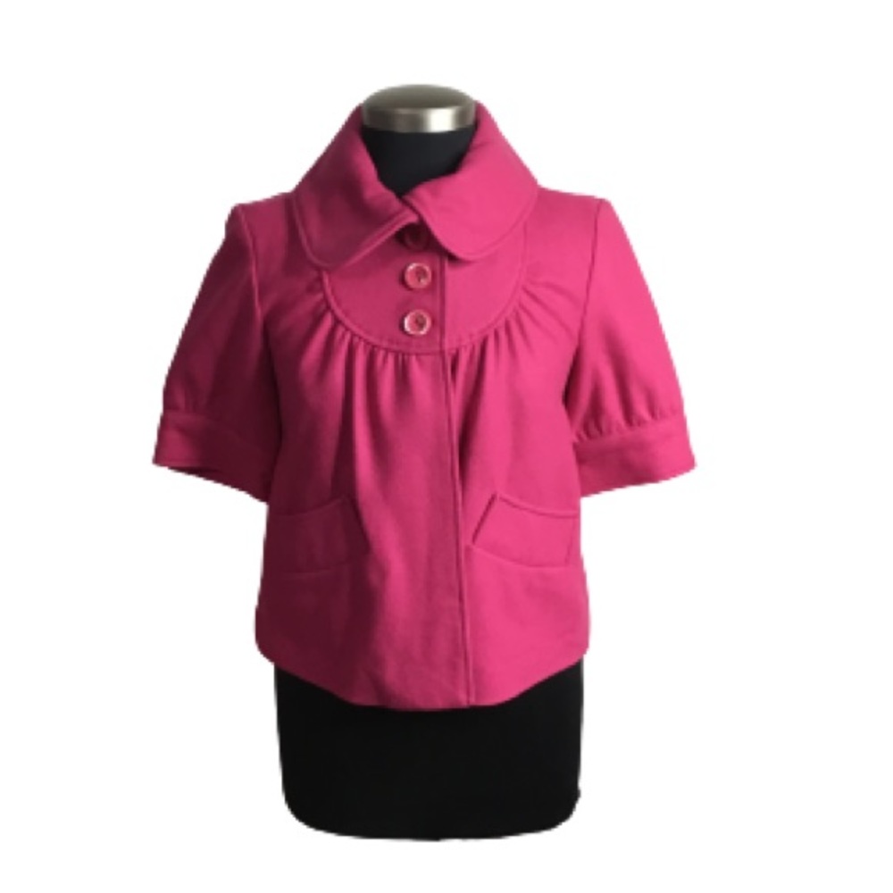Tulle By Anthropologie Short Sleeve Pink Wool Blend Jacket 3 Top Buttons…